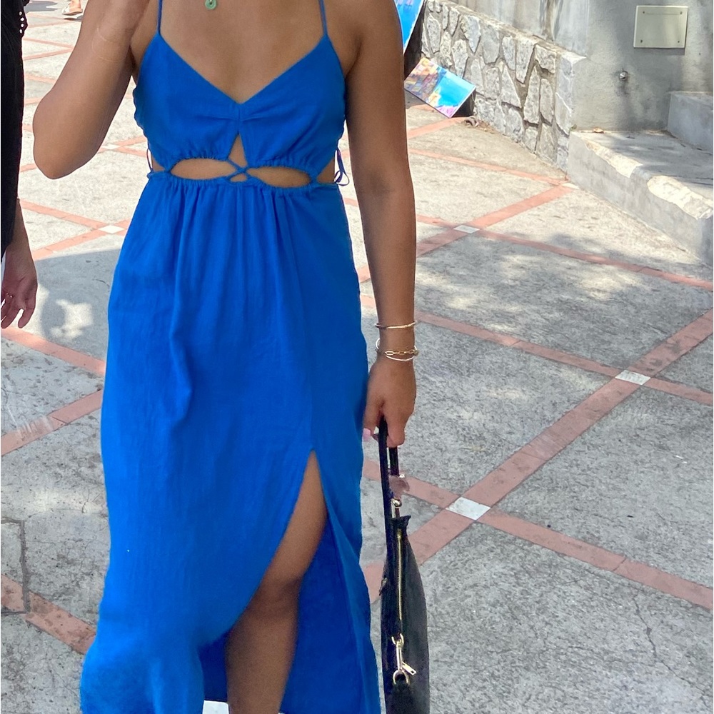 Cut out linen blend dress